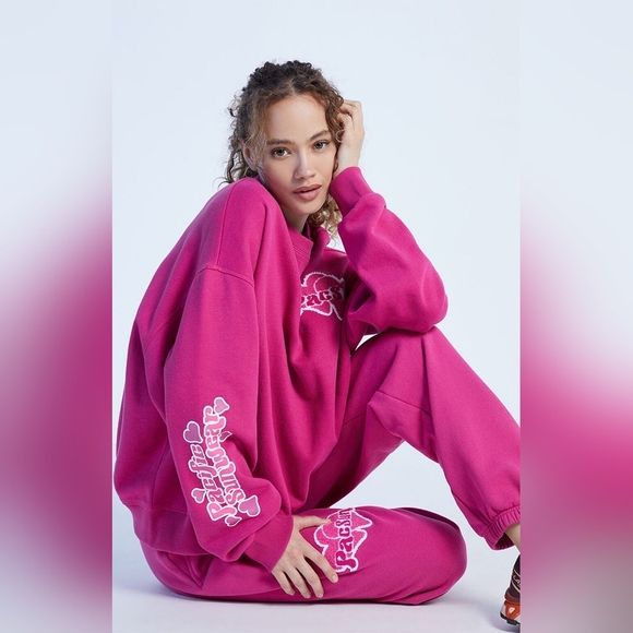 PacSun Love Crew Neck Sweatshirt Women's Size Medium Pink EUC - Picture 1 of 16